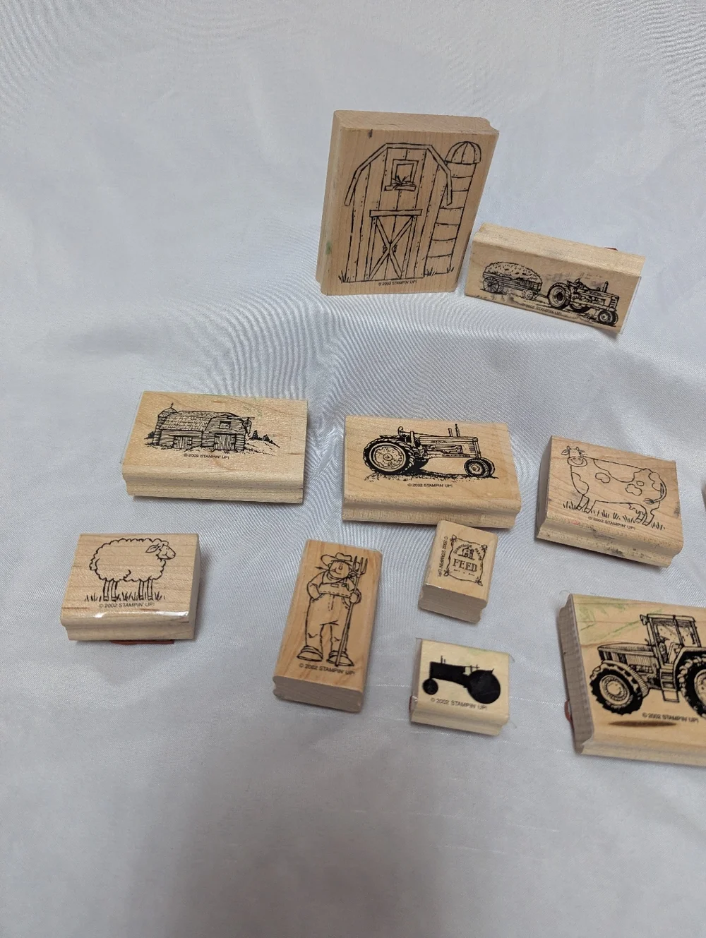Lot Of 12 2002 Vintage Stampin' Up Wooden Stamps Tractors, Farm Animals Crafting